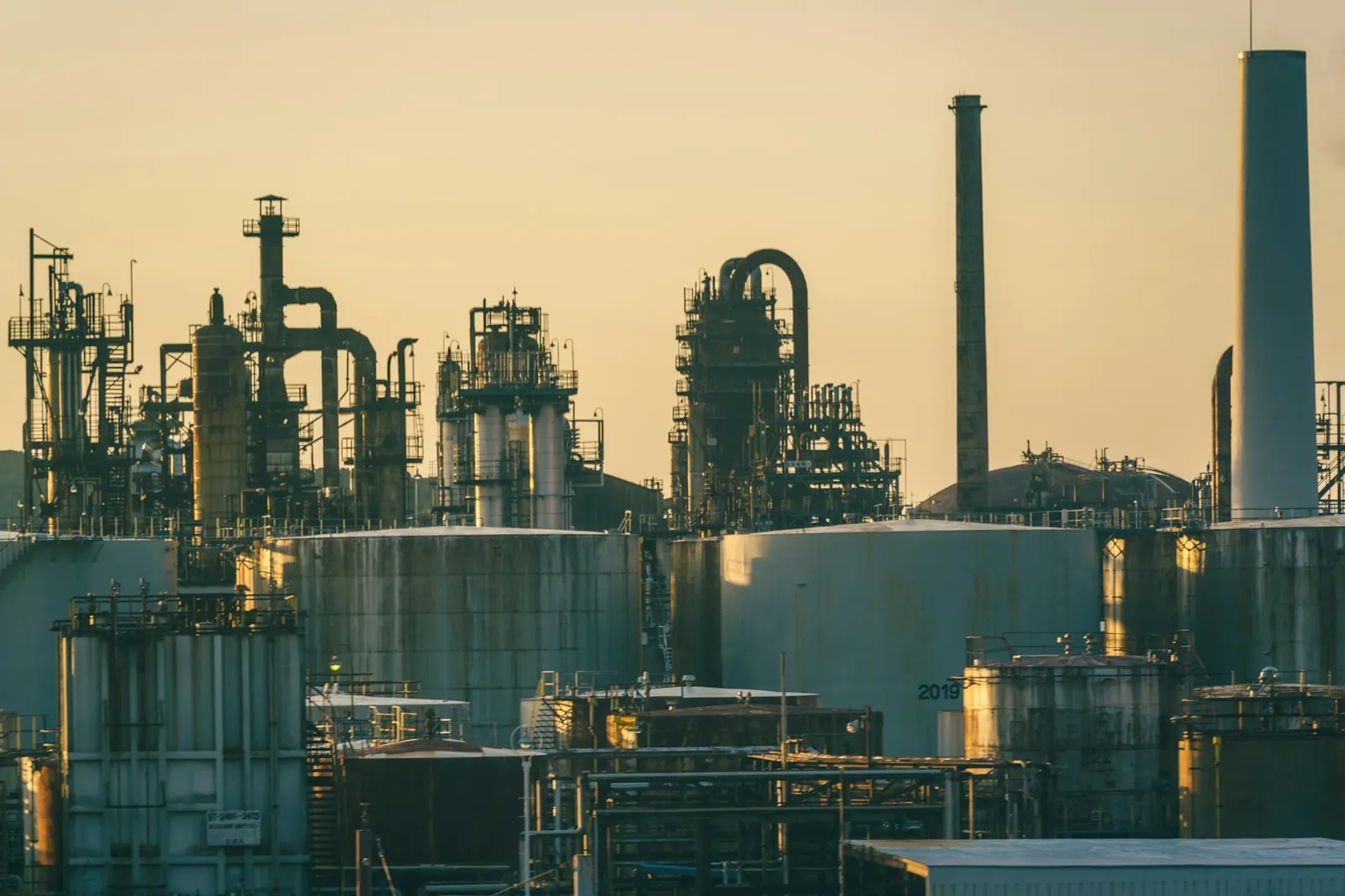 A refinery at dusk